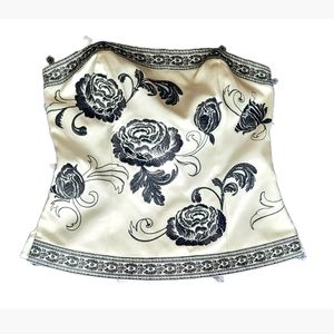 New White House Black Market White Floral Black Embroidered Corset Top  …
